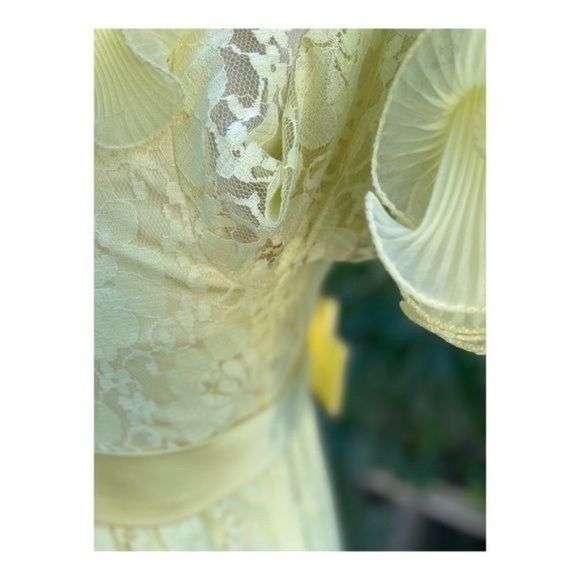 1950s Prom Dress Formal Sunny Yellow Evening Wedding Lace Bow Maxi Cupcake - Picture 10 of 16